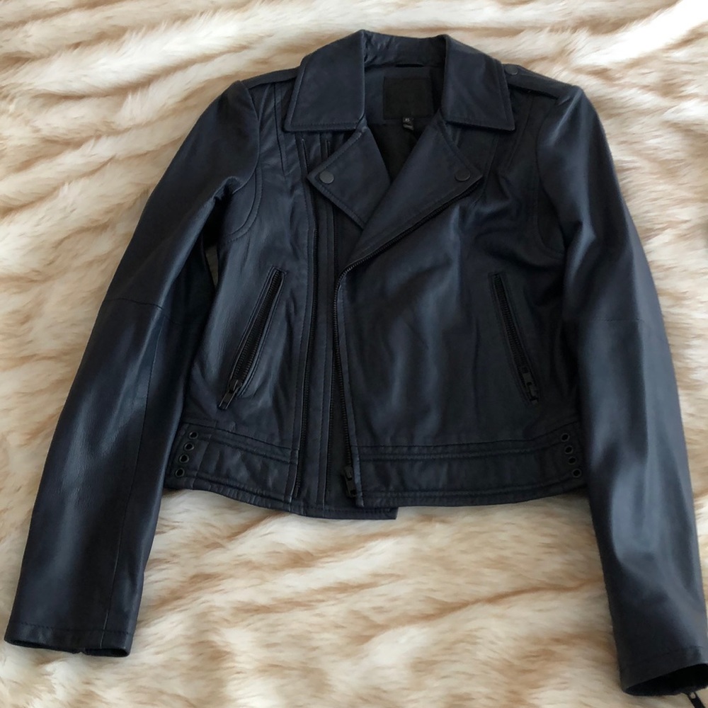 Joie lamb leather navy blue Moto jacket